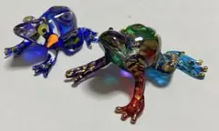 カラフルなガラス製カエルフィギュア 2点セット