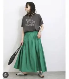 サマンサモスモスブルー　コットンビスコースギャザースカート　グリーン