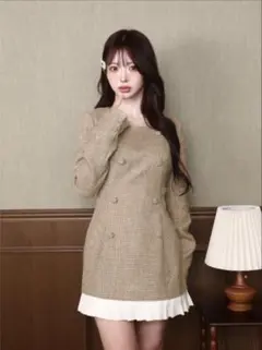 Darich プリーツドッキングツイードミニワンピース FL