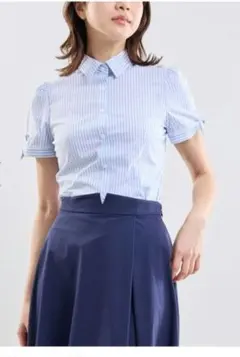 ✨美品✨ NARACAMICIE ストライプ ギャザー 半袖シャツ ダークグレー 