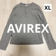 AVIREX ヘンリーネック 長袖 Tシャツ グレー XL ロンT カットソー