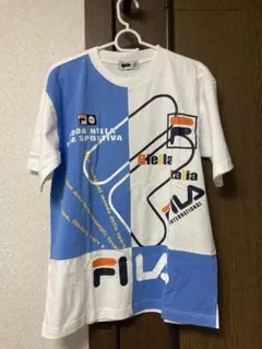 FILAグラフィックプリント Tシャツ メンズS サイズゆったりホワイト/ブルー