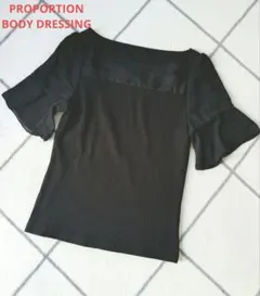 PROPORTION　袖フレアヨークレースリブカットソー 半袖　黒のサムネイル