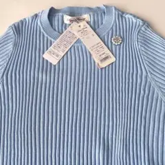 【タグ付き新品】スーパービューティー 半袖ニット 42 水色 パールビジューのサムネイル
