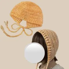 【一点物】 ハンドメイド ボンネット バラクラバ ニット帽 オレンジ ホワイト