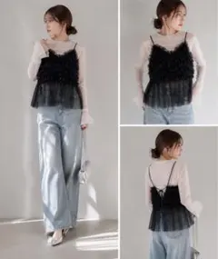 【美品】emmi atelier チュールトップス ブラック キャミソールのサムネイル