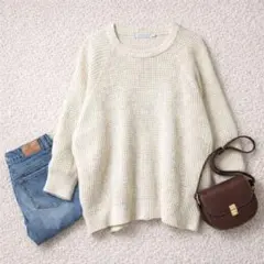 【アメリカンホリック】ワッフル編みニット アイボリー L レディース