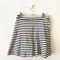 ☆【スピックアンドスパン】フレアミニスカート タック ボーダー 綿100％ 36