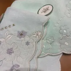 タグ付きTOCCA 花柄刺繍 大判ハンカチ 水色　ペールグリーン　2枚セット