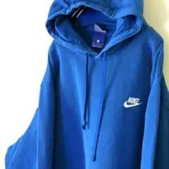 ナイキ NIKE ロゴ 刺繍 スウェット パーカー XL ブルー 青 古着