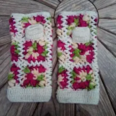 ネパール製　手編み　鍵編み　ニット アームカバー