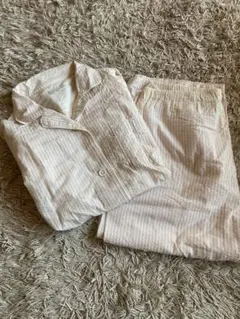 無印良品　コットンストライプ半袖パジャマセット　ピンクのサムネイル