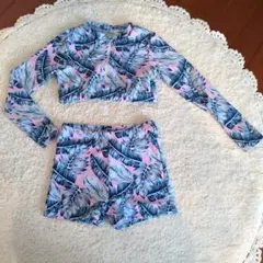 女の子用セパレート水着9Yピンク葉柄