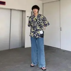 がーくん GIDEAL flower & paisley shirt　ネイビー