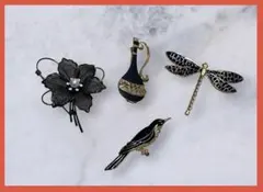 【美品】ブローチ 4点セット 花 蝶 鳥 壺 ヴィンテージ風 アクセサリー