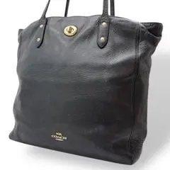 コーチ ショルダーバッグ 肩掛け レザー 黒 ブラック ターンロック 金具ロゴ