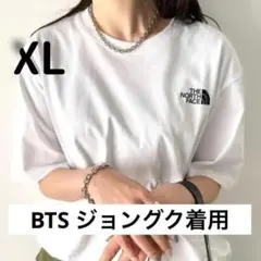 ノースフェイス コットン 半袖 Tシャツ ホワイト ロゴ ジョングク着用 XL