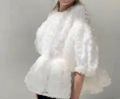 ホワイト レース ペプラム トップス 半袖