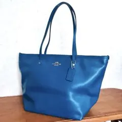 【未使用保管品】COACH クロスグレインレザー製トートバッグ　ターコイズブルーのサムネイル