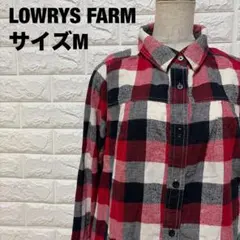 LOWRYS FARMチェック柄 長袖シャツ チュニック M 赤黒白【3017】