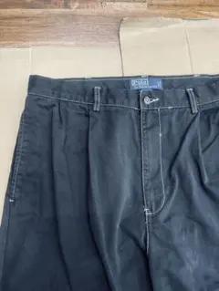 好サイズ ラルフローレン ブラック チノ パンツ 2タック ポロチノ 34×30