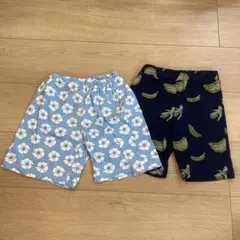 ネイビーバナナ＆水色ハイビスカス　ハーフパンツ2枚セット