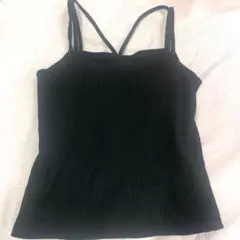 リブ編み ブラック タンクトップ ブラトップ