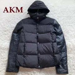 美品✨AKM エーケーエム　レザーダウンジャケット　袖　本革　ナイロン　M 黒