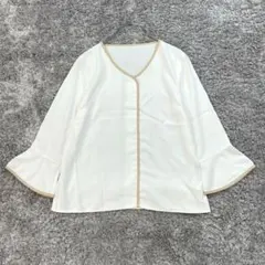 ☆【a.v.v】XS 白　七分袖ブラウス ベージュ パイピング 仕事着
