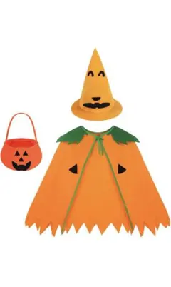 ハロウィン 子供 かぼちゃ 仮装 衣装 帽子 68cm マント 3点セット