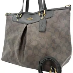 【美品】　コーチ　トートバッグ　2wayシグネチャー　ロゴチャーム　ブラウン