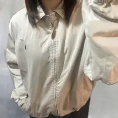 古着ෆ‪ ベージュ チェック柄裏地 ジップアップジャケット