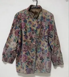 花柄ノーカラージャケット　古着