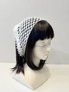 パールビーズのバブーシュカ バンダナハンドメイド かぎ針編み y2kレトロ