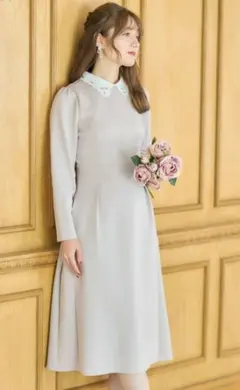 ２ＷＡＹビジュー×レース襟付きダンボールワンピース　グレージュ