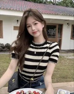 shein ストライプニットトップス XS