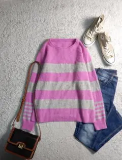 ジューンブライド ラクーン ヘアリー ボーダー ニット プルオーバー ふんわり