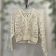 snidel アイボリー レースアップモヘアニットFREEクロップド丈