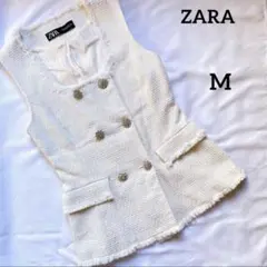 ZARA M ダブルボタン　ツイード　ペプラム　ベスト　ジレ