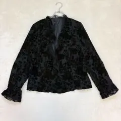 nn362 良品✨花柄フリルジャケット 11AR ラメ 黒 フリル袖 セレモニー