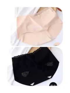 ２色セット シームレスショーツ レース 翼柄　ブラック、ベージュ　大人セクシー