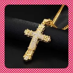 【超人気】ジルコニア　クロスネックレス 十字架　☆ゴールド