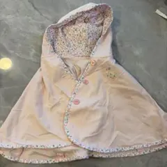 ミキハウス　ウサギ刺繍付きピンクベビーポンチョ