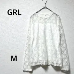グレイル トップス　ブラウス　長袖　総レース　花柄　ガーリー　ホワイト　白　M