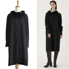 【DES PRES】 ソフトストレッチサテン フリルカラーシャツワンピース F