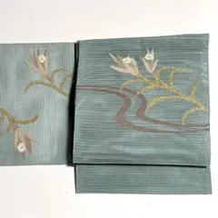 夏物 八寸名古屋帯 絽綴れ 西陣織 中古品 水色so455