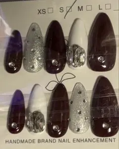 赤系 ボルドー シルバー ネイルチップ 10個セット