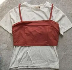 新品タグ付き　ビスチェつきTシャツ　エンジ　オレンジ