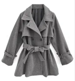 GRL 襟2Wayリボンベルト付きフェイクウールトレンチコート　[kz568]