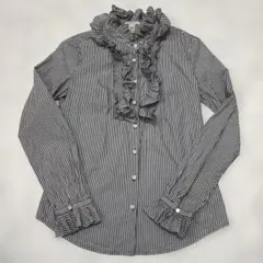 J.CREW フリルブラウス ストライプ 長袖 コットン シャツ サイズ2のサムネイル